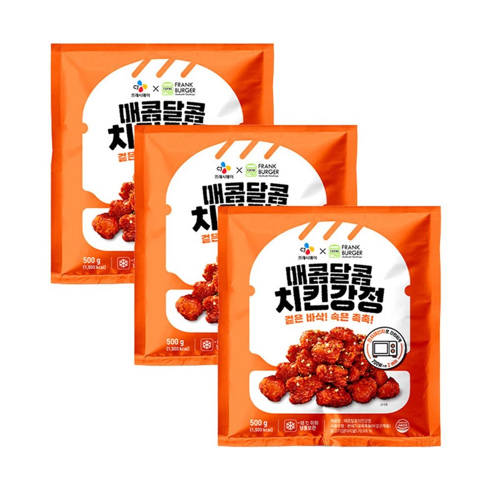 CJ프레시웨이(CJ FRESHWAY) (현대Hmall) CJ프레시웨이 X프랭크버거_매콤달콤치킨강정500g x 3개