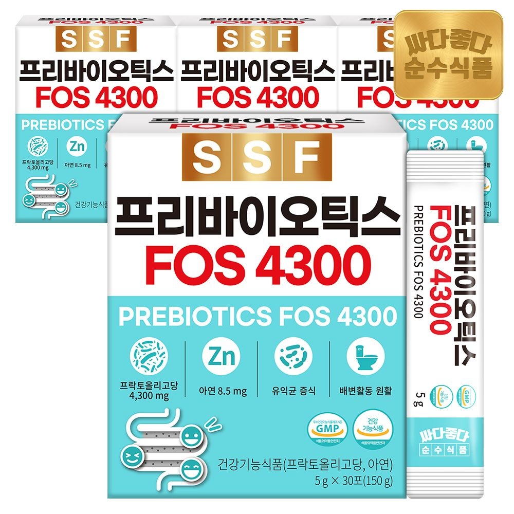 순수식품 (현대Hmall) 순수식품 프리바이오틱스 FOS4300 아연 프락토올리고당 4박스(120포) / 비타민C 17종 생유산균