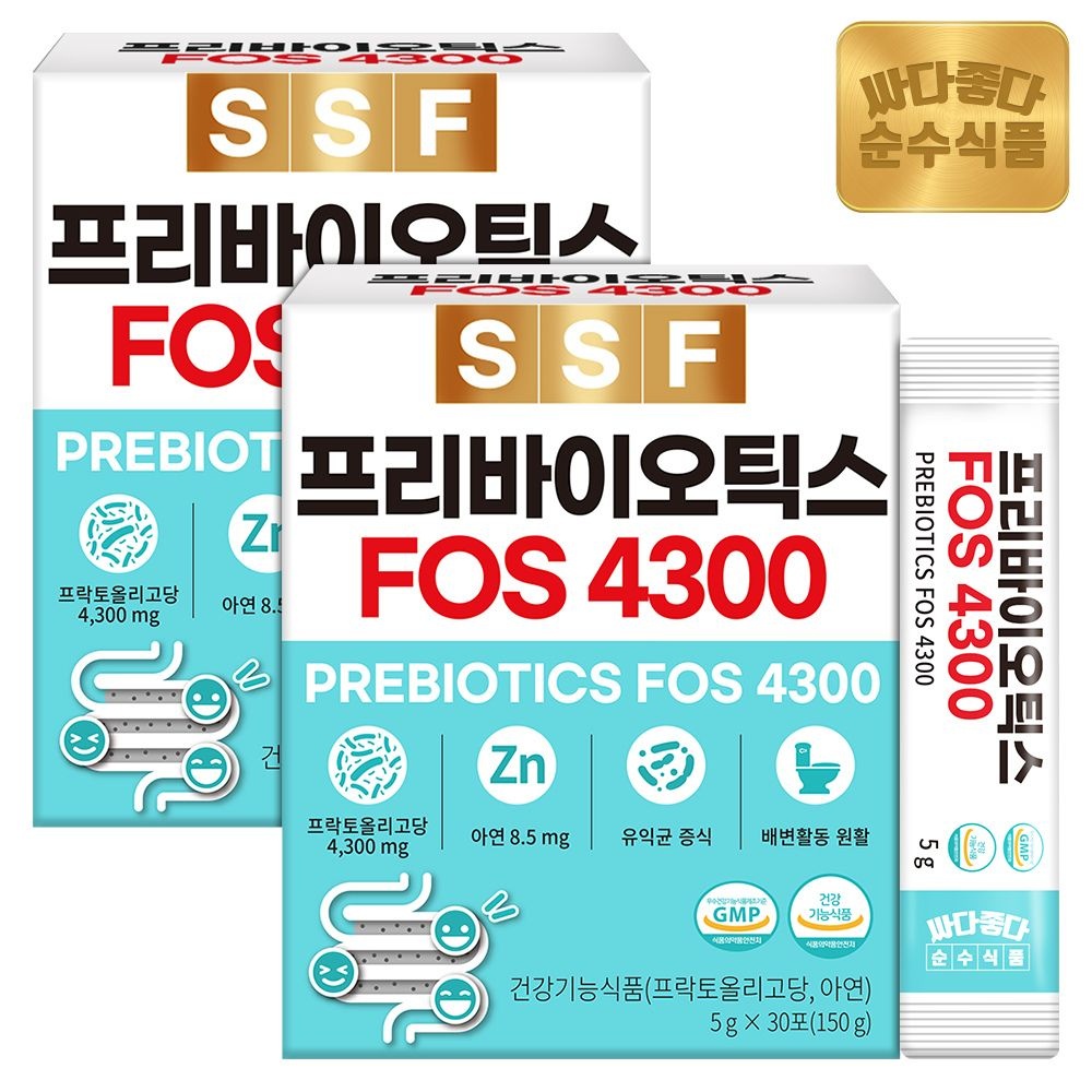 순수식품 (현대Hmall) 순수식품 프리바이오틱스 FOS4300 아연 프락토올리고당 2박스(60포) / 비타민C 17종 생유산균