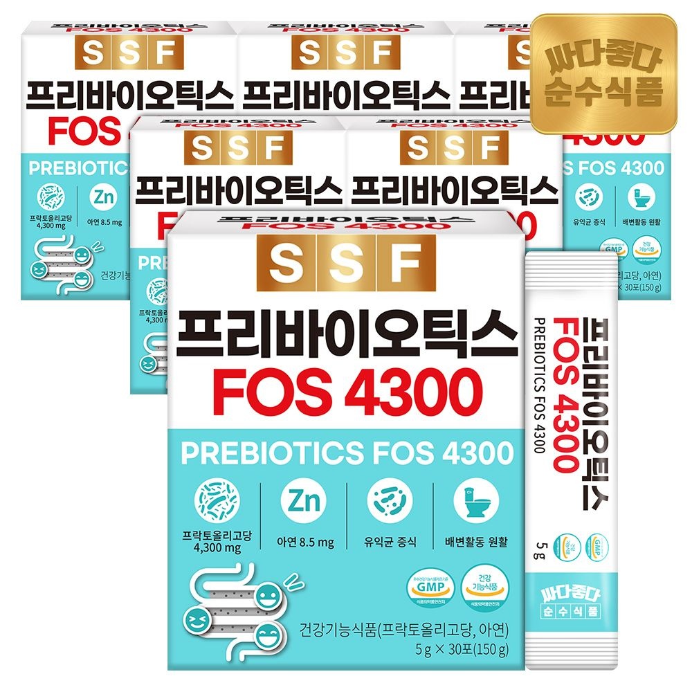 순수식품 (현대Hmall) 순수식품 프리바이오틱스 FOS4300 아연 프락토올리고당 6박스(180포) / 비타민C 17종 생유산균