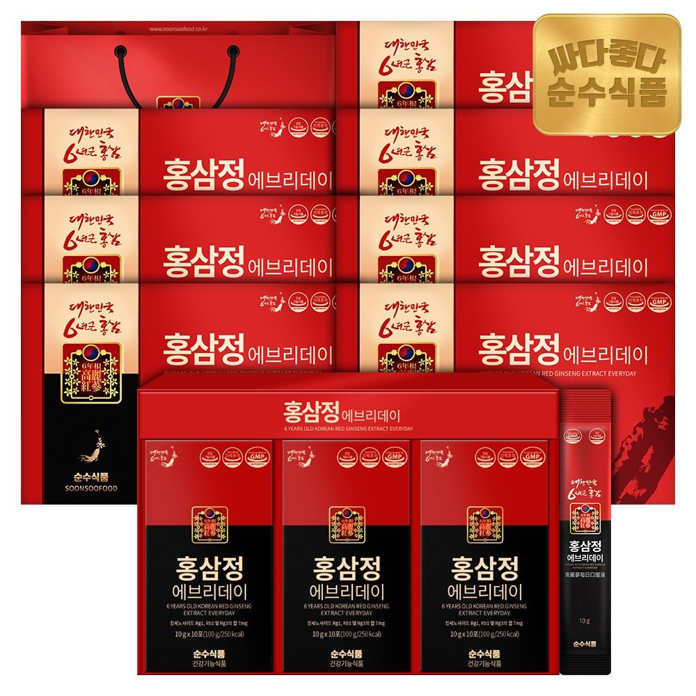 순수식품 (현대Hmall) 순수식품 6년근 홍삼 스틱 8박스(240포) + 전용쇼핑백 / 홍삼정 진세노사이드 7mg