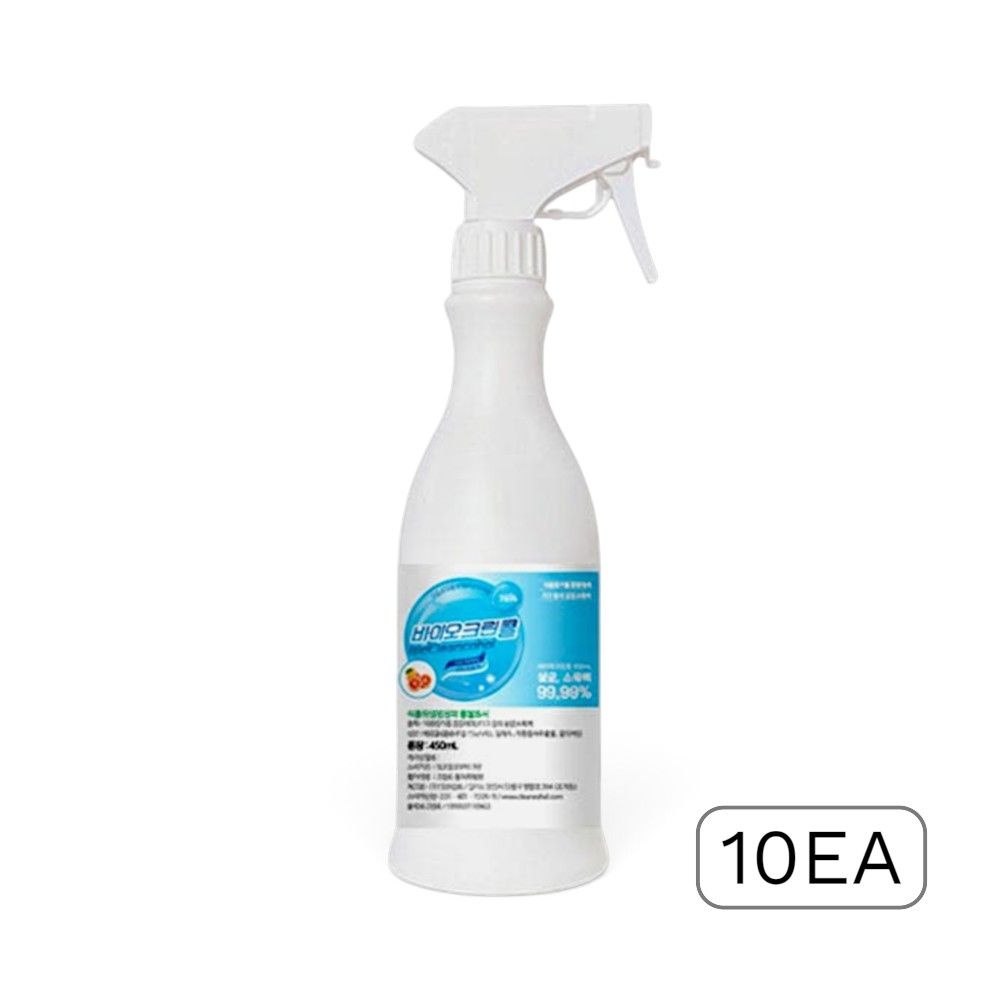 바이오크린콜 뿌리는 바이오크린콜 소독약 곡물발효주정75 에탄올 450ml 10개