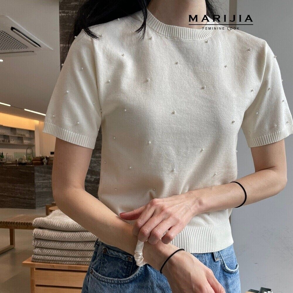 진주 니트 반팔 티 MKNC11014