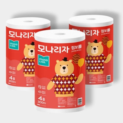 모나리자 (현대Hmall) 모나리자 점보롤 2겹 300m 4롤 x 3팩 총12롤 대용량 화장지 휴지 두루마리_JS