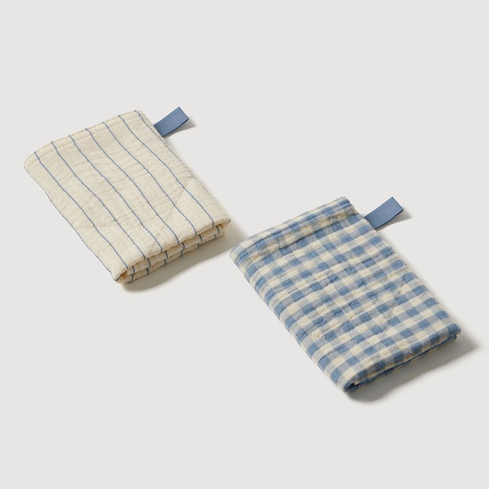자주 [JAJU/자주] 체크 순면 거즈 4중직 행주 2장_30X30_블루
