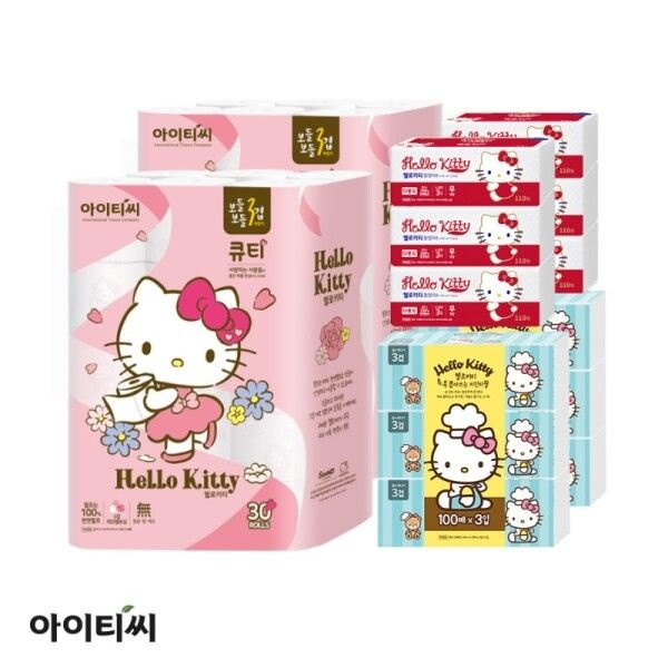 [(주)아이티씨] 헬로키티 3겹 큐티화장지 복합세트