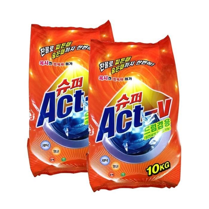 1+1 슈퍼액티브 ACT-V 일반드럼겸용 세탁세제 10kg 2개 가루세제