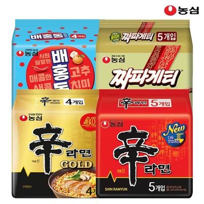 농심 신라면5봉+신라면골드4봉+배홍동비빔면4봉+짜파게티5봉