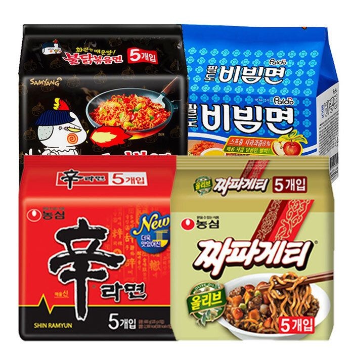 농심 봉지라면 혼합 20봉(신라면5봉+짜파게티5봉+팔도비빔면5봉+불닭볶음면5봉)