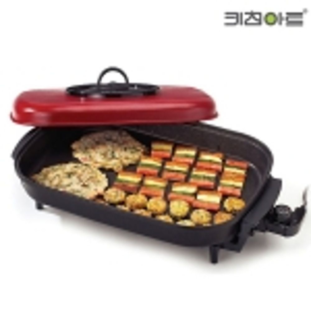 키친아트 전기그릴 퀸골드마블 사각전기팬 (빨강뚜껑) LAZP-CM1600