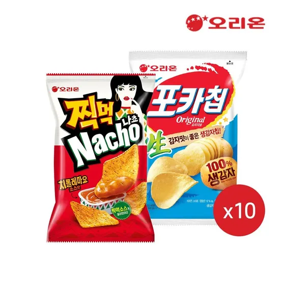 [오리온]찍먹 나쵸 치폴레마요 84g 10개 + 포카칩 오리지널 66g 10개 외 인기스낵
