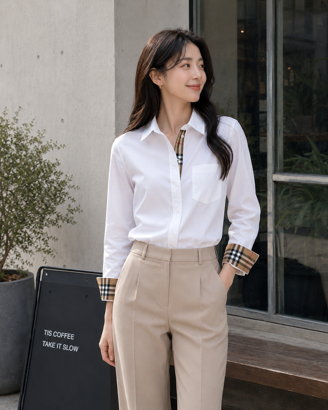 [오늘출발] 버버리 체크 포인트 여성 셔츠 LAPWING 80678131 화이트 면