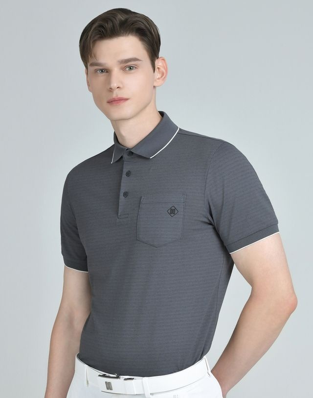 닥스 골프 [25SS] [PREMIUM] 스트라이프 린넨믹스 반팔 카라티 DGTS5B322BK