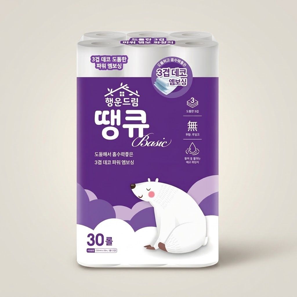 행운드림 화장지 베이직 땡큐 3겹 30롤 1팩