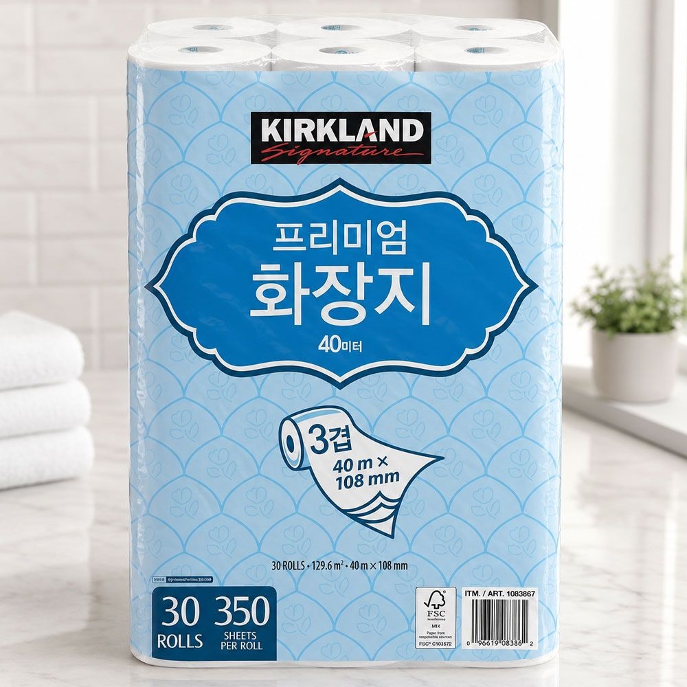 코스트코 커클랜드 프리미엄 화장지 두루마리휴지 물에잘녹는 3겹 40m, 30롤