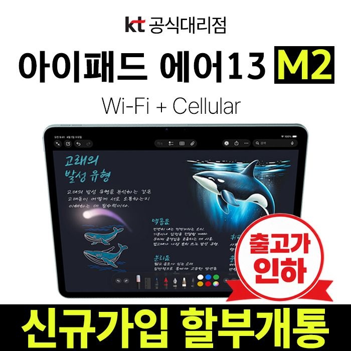 KT 아이패드 에어 M2 13인치 256GB 블랙 신규가입 통신사 할부개통