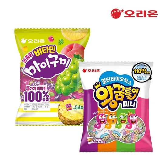 오리온 멀티바이오틱스 왕꿈틀이 미니 55P + 비타민 마이구미 미니 54P