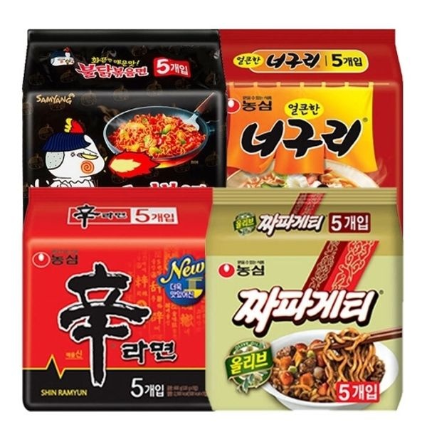 봉지라면 혼합 20봉(신라면5봉+짜파게티5봉+너구리5봉+불닭볶음면5봉)
