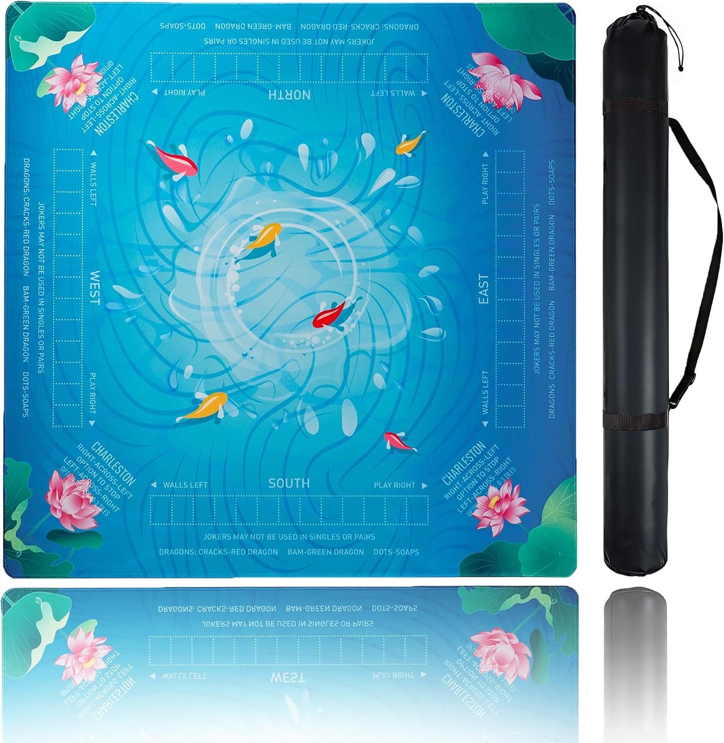 Mahjong Mat for Table, CUFURNIX 31.5''x31.5'' 미끄럼 방지 및 소음 감소 기능이 있는 규칙이 포함된 마작 매트, 포커,