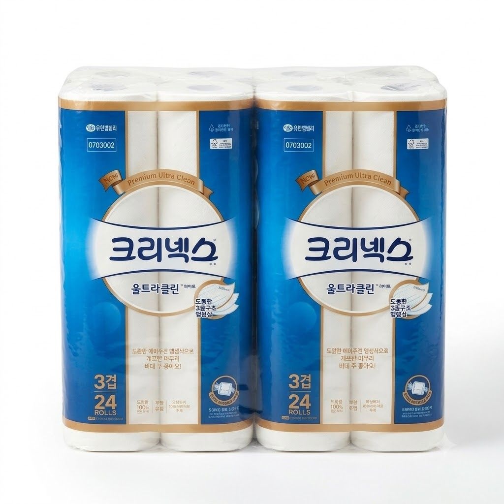 크리넥스 3겹 울트라클린 화이트 25M 24롤 2팩 화장지 휴지