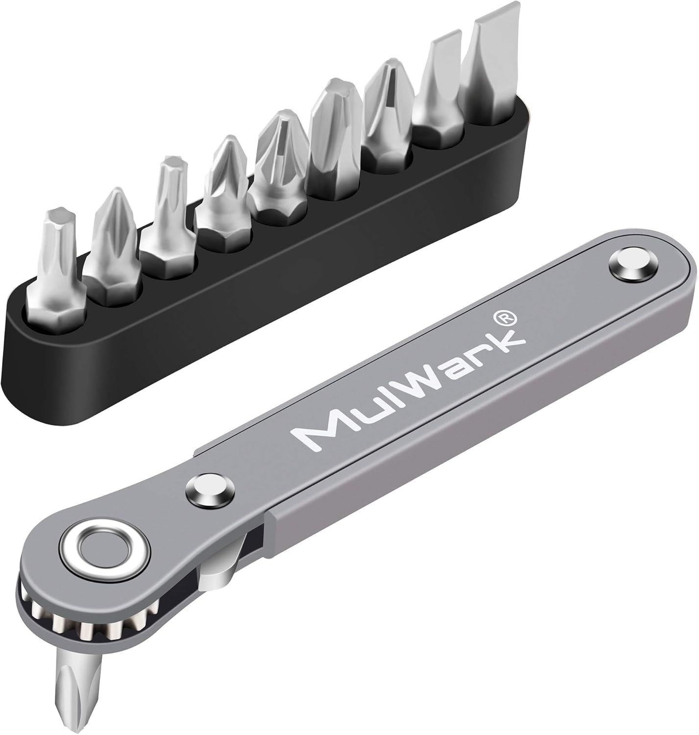 MULWARK 11pc 직각 드라이버 1/4 미니 라쳇 렌치 클로즈 쿼터스 포켓 세트, 고토크 및 로우 프로파일 - 90도 오프셋