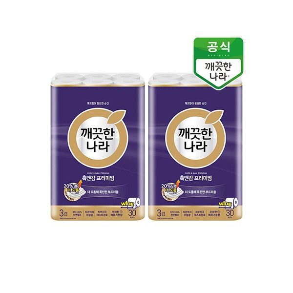 [패션플러스][깨끗한나라]깨끗한나라 롤티슈 촉앤감케어 프리미엄 30m 30롤 2개