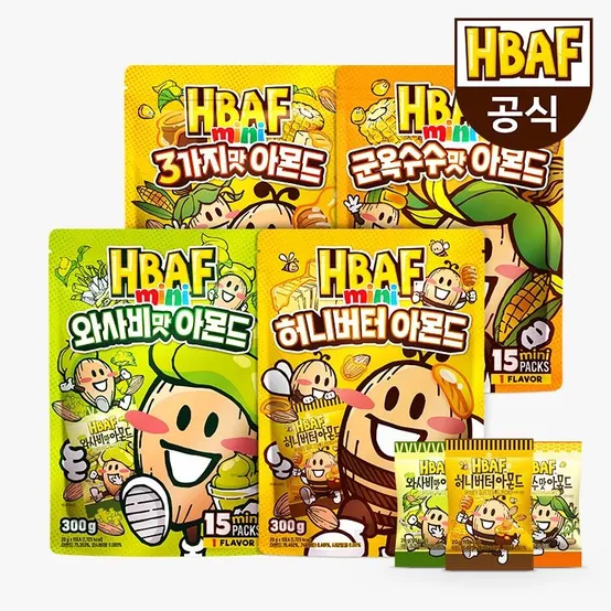 [본사직영] 바프 미니 아몬드 (20g 15봉) 4종 택1 허니버터 와사비 군옥수수 