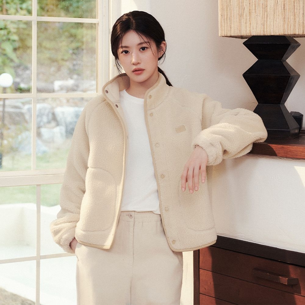 W HIGH NECK FLEECE JACKET ivory