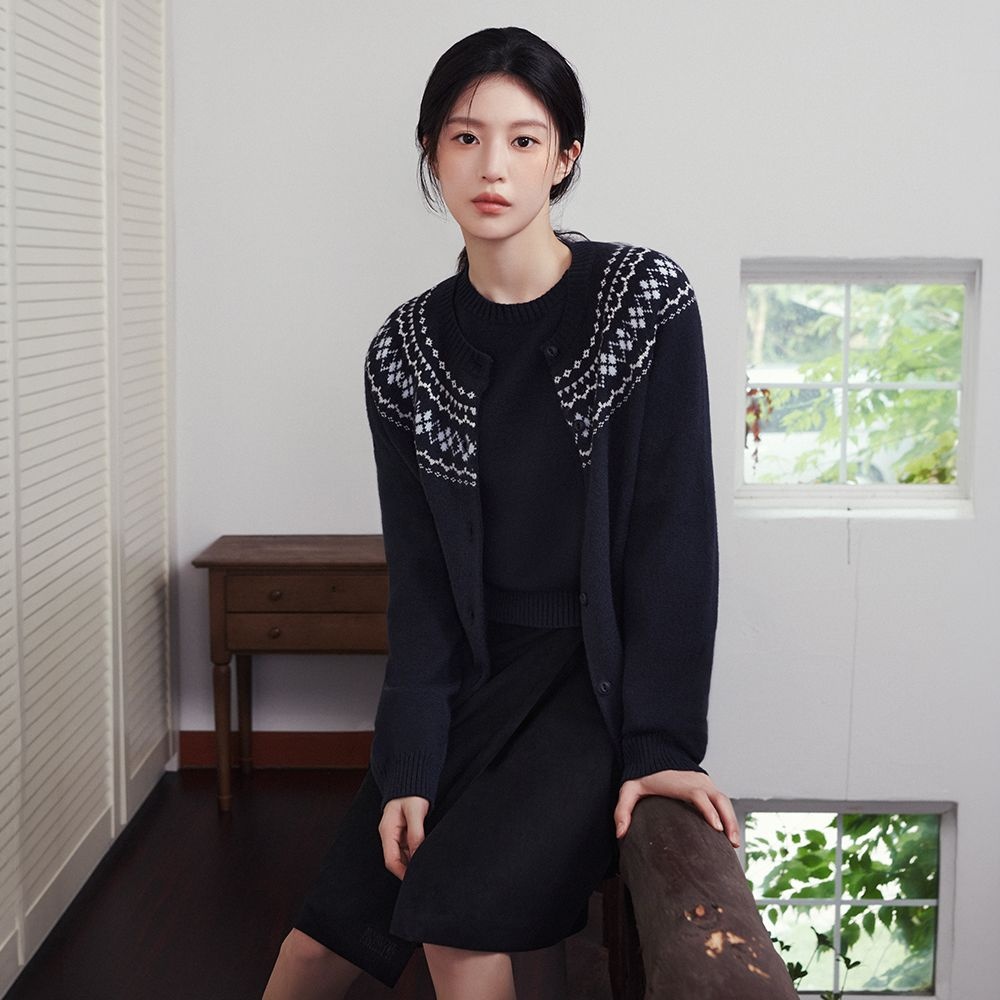 W SMALL CLASSIC LOGO NORDIC CARDIGAN SET UP navy