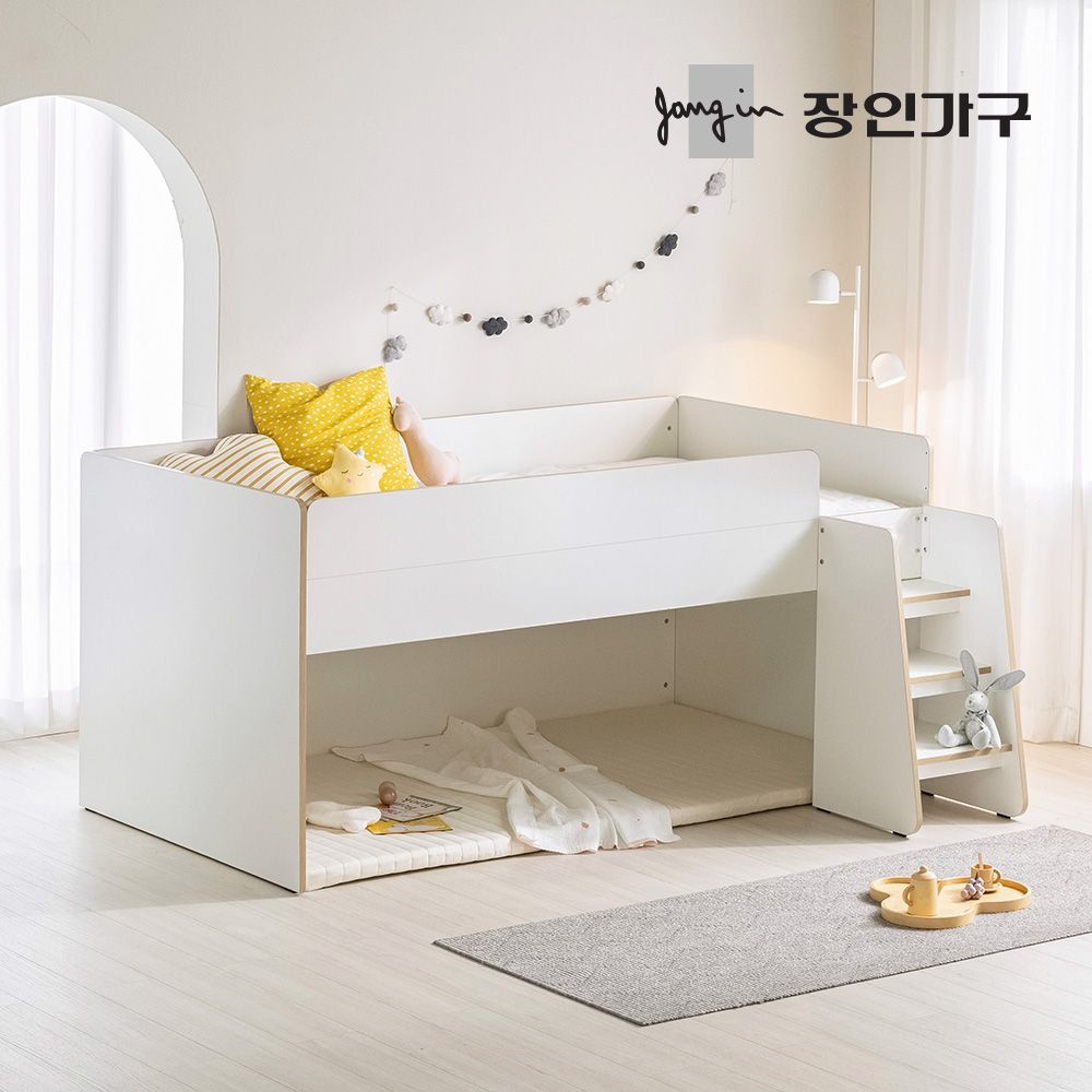 장인가구 도담 어린이 낮은 2층 벙커침대 침대프레임 SS (전면계단)+낮은포켓
