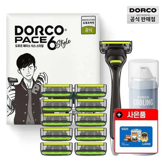 도루코 페이스6 스타일 기획세트2호(면도기+면도날10입+쉐이빙폼)  + 증정 GS상품권