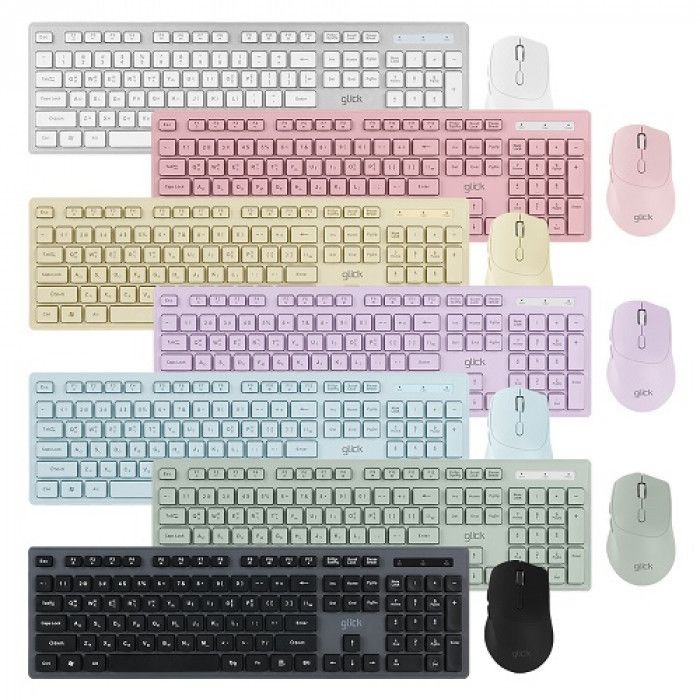 [오늘출발] 지클릭커 OFFICEPRO WMK10 무소음 사무용 무선 키보드 마우스 세트 (스카이 블루)