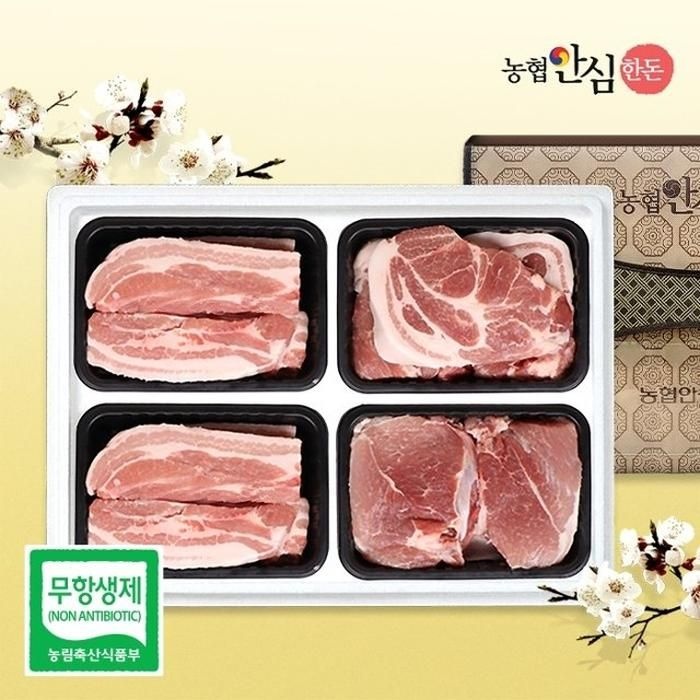 [농협안심한돈](냉장)무항생제 한돈선물세트 3호 2kg (삼겹살2팩/목살/앞다리살)