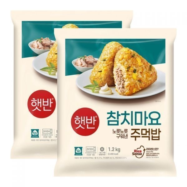 CJ 햇반 참치마요 주먹밥 1.2kg x 2 캠핑 간편 삭사 간식 삼각김밥 구운주먹밥