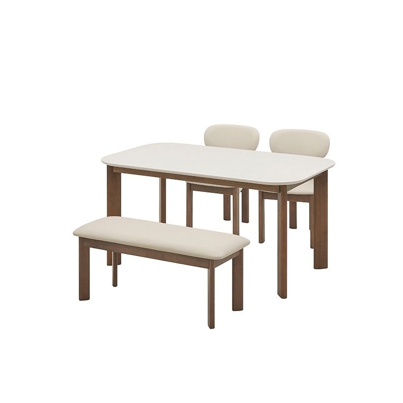 [10% 중복+1만점 적립][10월 중순 입고예정][희망일배송] 오뜨 우드 LPM식탁 4인세트 150cm 브라운_체어 2EA, 벤치 1EA