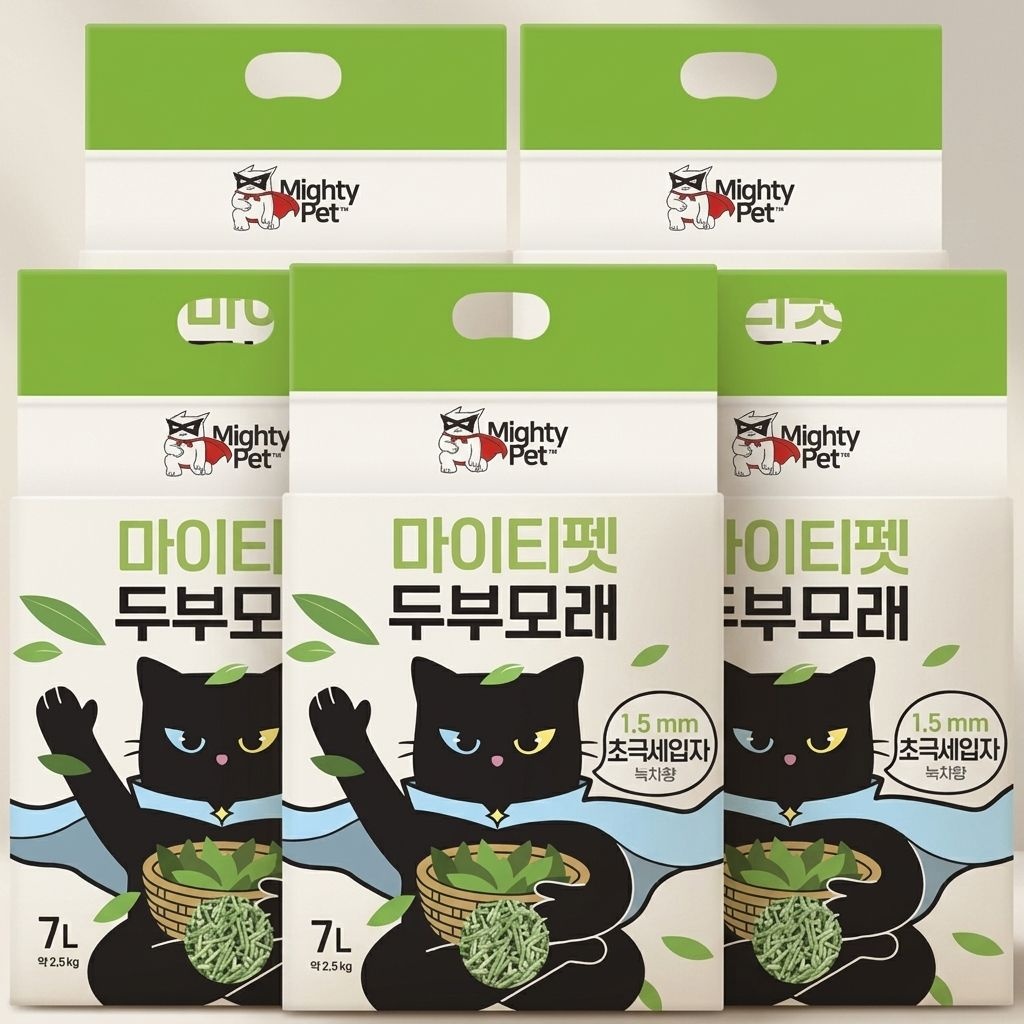 마이티펫 녹차향 초극세입자 두부모래 고양이 7L 5개입