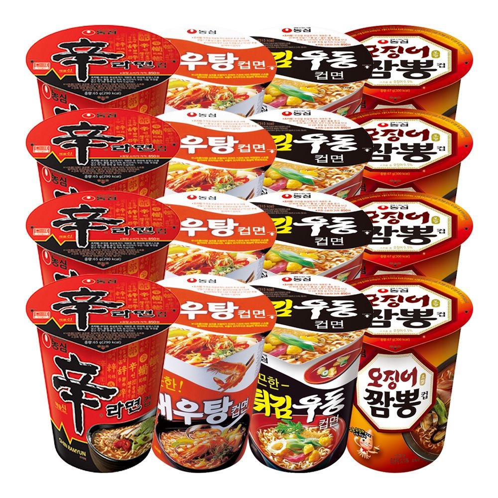 농심 컵라면 소컵 혼합 16개 (신라면+새우탕+튀김우동+오징어짬뽕 각 4개)