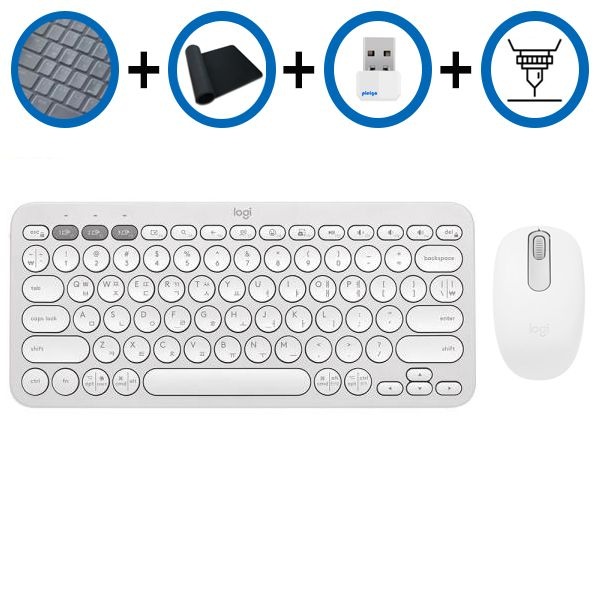 키스킨+장패드+동글+각인서비스 로지텍 K380S+M196 화이트 한글 블루투스 키보드 무소음 마우스세트