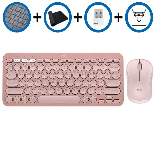 키스킨+장패드+동글+각인서비스 로지텍 K380S+M240 로즈 한글 블루투스 키보드 무소음 마우스세트