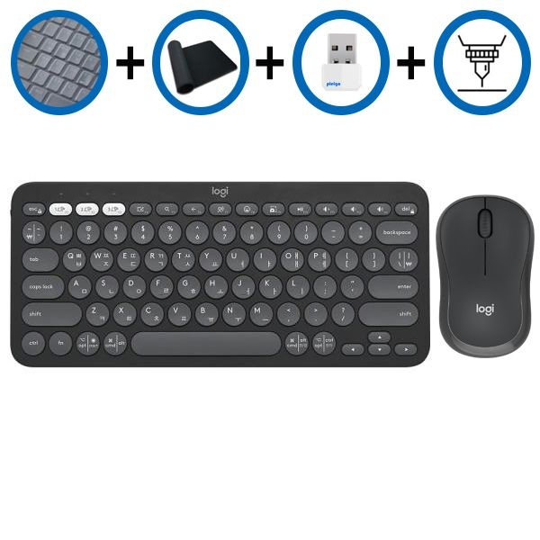 키스킨+장패드+동글+각인서비스 로지텍 K380S+M240 블랙 한글 블루투스 키보드 무소음 마우스세트