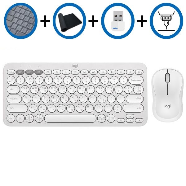 키스킨+장패드+동글+각인서비스 로지텍 K380S+M240 화이트 한글 블루투스 키보드 무소음 마우스세트
