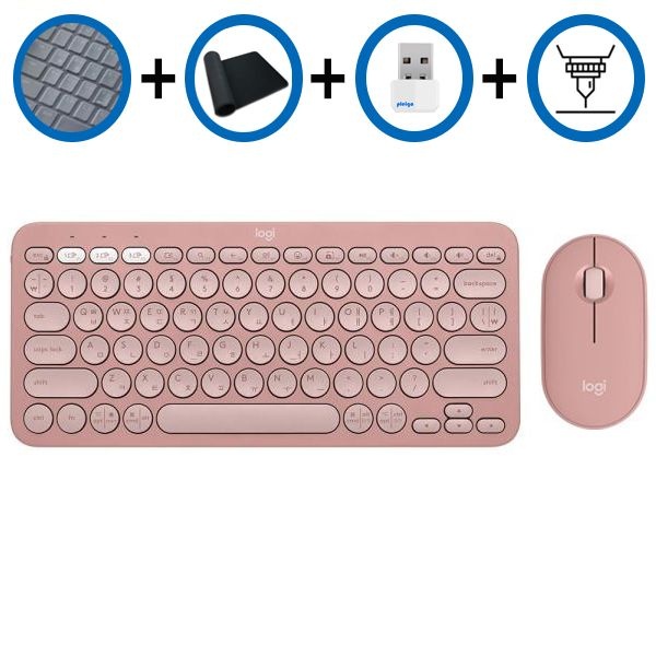 키스킨+장패드+동글+각인서비스 로지텍 K380S+M350S 로즈 한글 블루투스 키보드 무소음 마우스세트