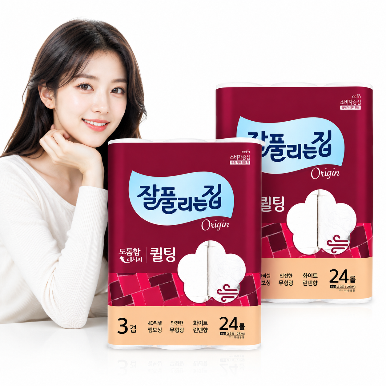 잘풀리는집 퀼팅 3겹 광폭 무형광 화장지 (너비107mm) 30m, 24롤, 2팩