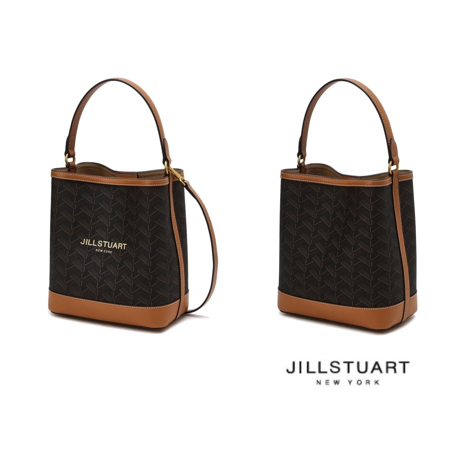 [롯데백화점] 질스튜어트 뉴욕 브라운 로젤라 칠링 패턴 가죽 콤비 버킷백 M JABA4F355