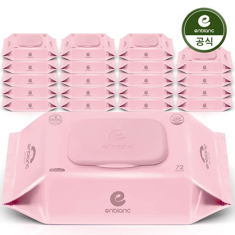 앙블랑 물티슈 63평량 네오 핑크 캡형 72매X20팩