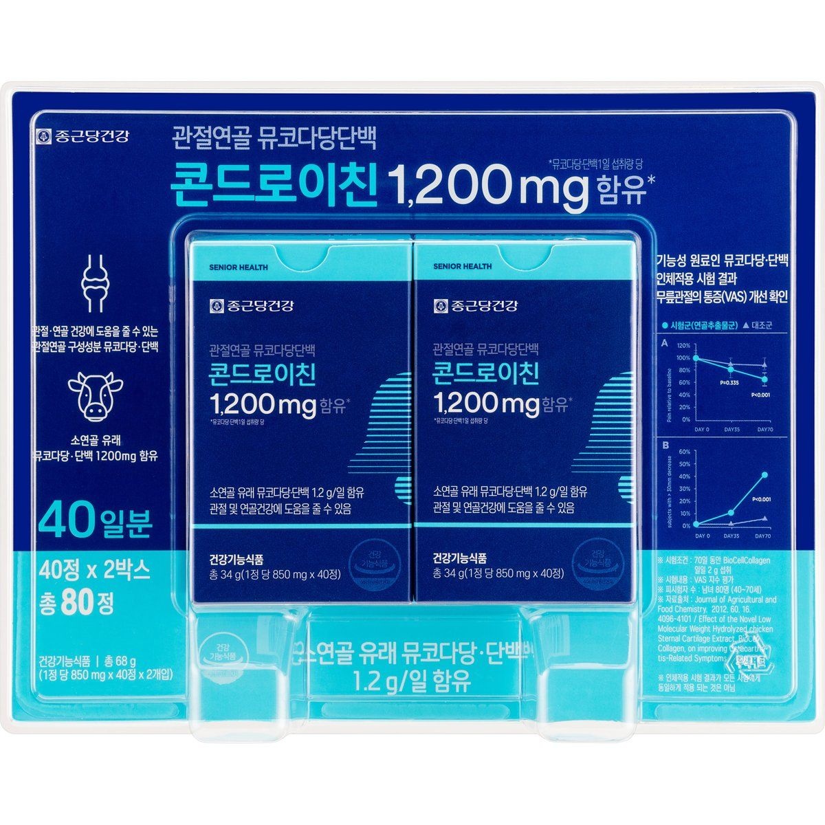 {백화점 상품} 종근당건강 건강식품관 [종근당건강] 관절 연골 뮤코다당단백 콘드로이친 850MG*40정*2입 460582