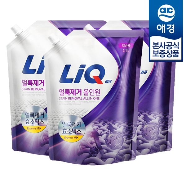 (현대Hmall) [애경][비밀] 리큐 얼룩제거 올인원 액체세제 리필 2.1L x3개 (얼룩제거 일반용 리필 2.1L x3개)