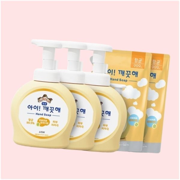 아이깨끗해 490ml 용기 3개+450ml 파우치 파우치백 가방 리필 2개 키즈 어린이 공공기관 병원 핸드워시 손세정제 43857
