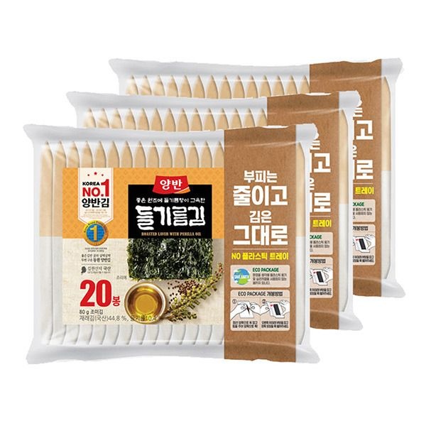 동원 (현대Hmall) [동원] 양반김 들기름김 8매X20봉X3개 (총60봉) /에코패키지/식탁김