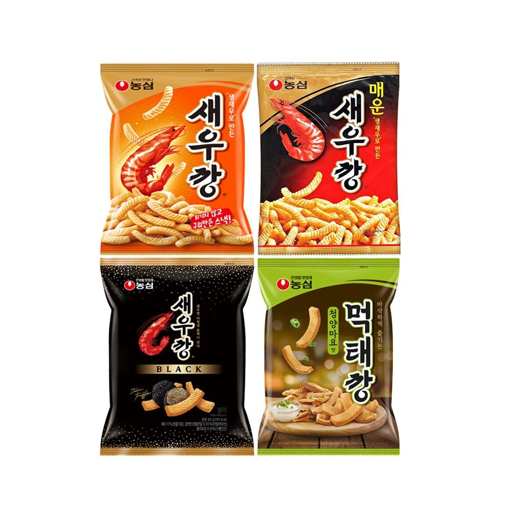 농심 새우깡 4종 x 4봉 총16봉 SET (새우깡,매운새우깡,새우깡블랙,먹태깡)